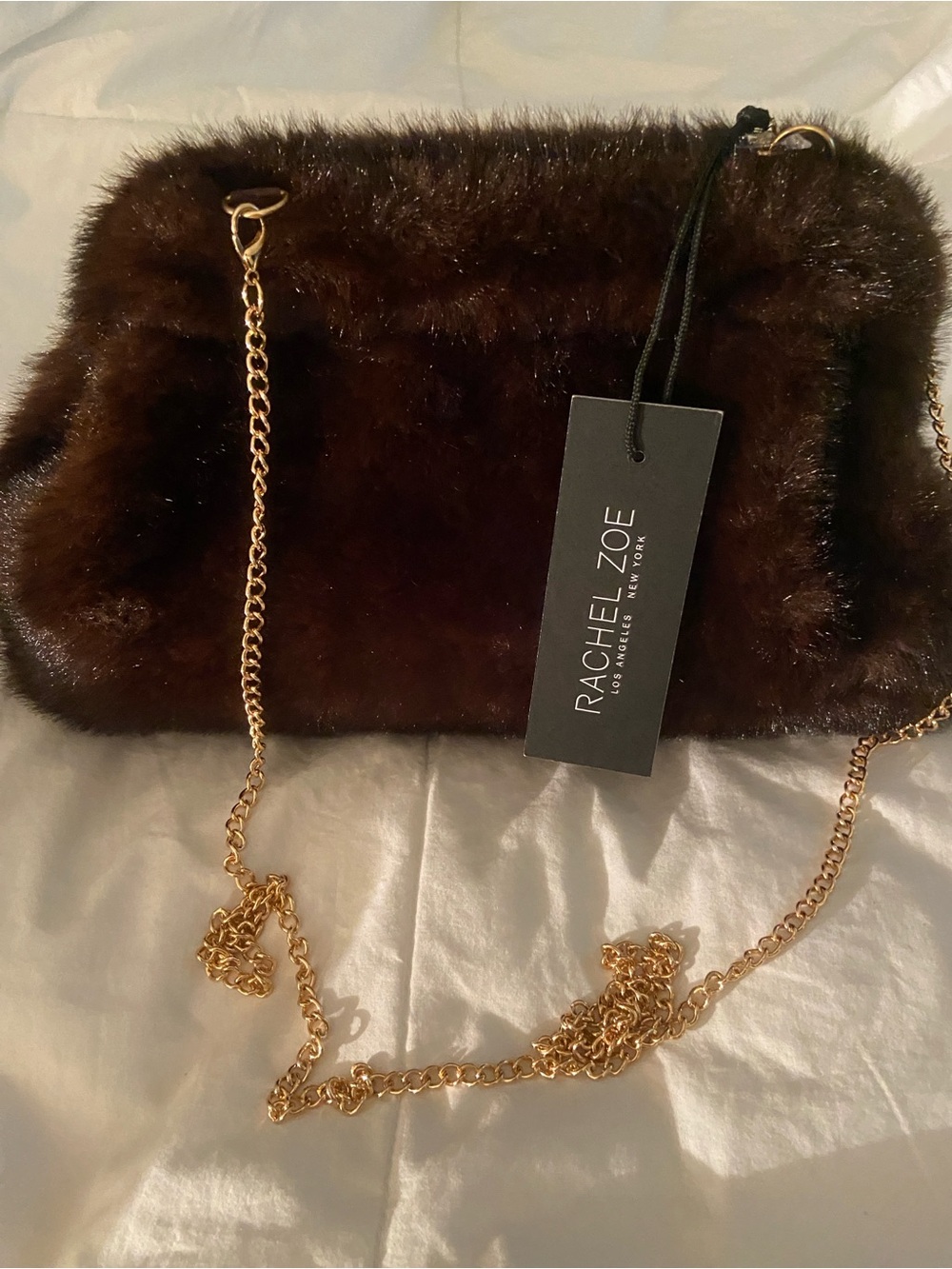 🤎RACHEL ZOE FAUX FUR BAG 
WITH GOLD CHAIN🤎